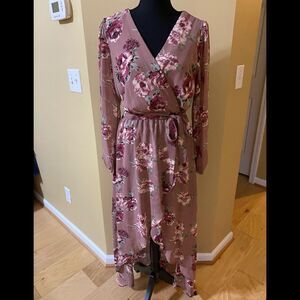 Lily Rose NWT dusty rose pink floral long asymmetrical hi Lo  maxi dress